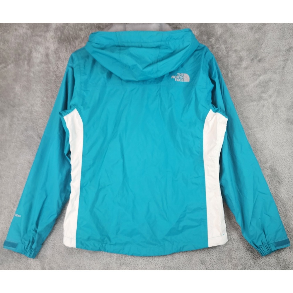 The North Face Jacket Womens XS Teal Blue White Hooded Windbreaker Mesh Lined - Picture 2 of 14